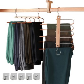 Renexas 2-Pack Pants Hangers Space Saving Scarf Holder Wood Hanger for Closet Organize