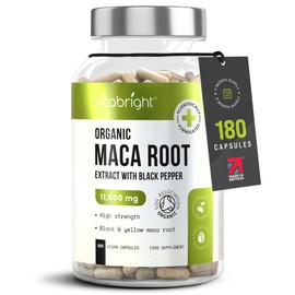 VitaBright Black Maca Root Capsules for Men/Maca Root for Women x180, 11,000mg Extra Strength Organic Maca Powder Extract, Black Maca Root Powder for Men (Maca Peruana) Macca Root for Women Fertility VitaBright