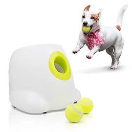AMZ Automatic Dog Ball Launcher 10.2" x 8.3" x 10.6", White Automatic Ball Thrower for Dogs, ABS Automatic Ball Launcher for Dogs, Dog Ball Thrower Automatic with 3 Balls, Tennis Ball Machine for Dogs