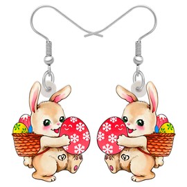 HUAGEO Acrylic Fun Easter Egg Basket Bunny Rabbit Dangle Earrings For Women Holiday Jewellery Charms Gifts Accessories (Multi)