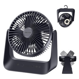 HONEYYEAR 5000mAh Small Desk Fan 6-Inch, Portable Desktop Fan with Intelligent temperature control function,Small Battery Operated USB Fan with Light & Hook for Bedroom, Home, Office, Travel & Cruise