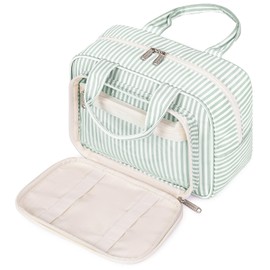 Narwey Full Size Toiletry Bag Large Makeup Bag Organizer Travel Cosmetic Bag for Women and Men (Mint Green Stripe)