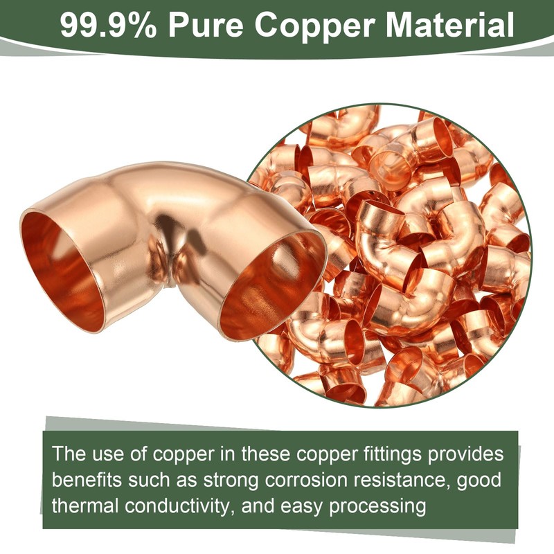YOKIVE 2 Pcs Elbow Copper Fitting, 90 Degree Copper Pipe