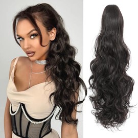 JoryJazzy 24" Ponytail Extension, Long Curly Wavy Claw Clip and Natural-Looking Synthetic Hairpiece, Voluminous Pony TailHair Extensions for Women Daily Wear. (Dark Brown, 24Inch)