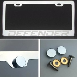 KA DEPOT 1x Defender Laser Engraved Stainless Steel License Plate Frame Chrome Screw Cap