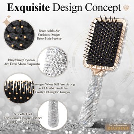 Meanplan Detangling Brush for Curly Hair Bling Rhinestone Paddle Brush All Wet or Dry Hair Types with Massage Air Cushion Mother's Day Gifts for Women