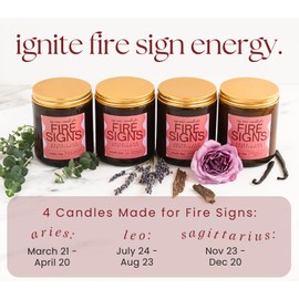 Aries, Leo, Sagittarius Gifts for Women - 4Pack Wood Wick Candles That Crackle, Small Candles Set for Women. Zodiac Astrology Birthday Spiritual Gifts, Natural Soy Wax