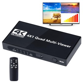 BLUPOW VA241 4K30Hz HDMI Screen Splitter 4 in 1 out Multi-Viewer Seamless Switching Multifunction Splitter 4 Split Display (PBP) HDMI Switcher with Remote Control