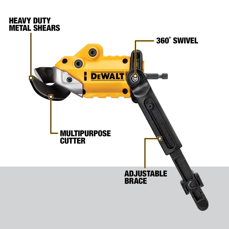 DEWALT Metal Shear/Cutter Drill Attachment, Impact Ready, 360 Degree Pivoting