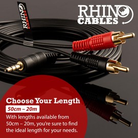 rhinocables 2 Male RCA to 3.5mm Male Plug, Twin RCA Male Phono to 3.5mm Jack, Male to Male 3.5mm to RCA Audio Cable with Gold Contacts for Speaker, Hi-Fi, TV, Phone, Amplifier (1.5m)