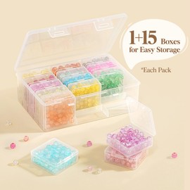 Lifewit 1 Pack(16Pcs) Small Bead Organisers and Storage, Plastic Craft Organiser and Box with Hinged Lid, for Bracelet Jewelry Making Kits, Small Parts, Nails, Clear