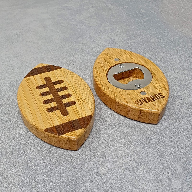 40YARDS American Football Bottle Opener Made of Bamboo & Steel