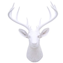 White Resin 10-Point Deer Head Bust, Wall Mounted Rustic Decor, Woodland Home & Office Figurine, 20.5 Inches