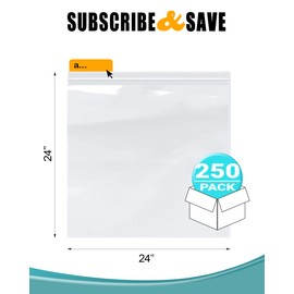APQ Pack of 250 Jumbo Zipper Bags 24 x 24. Clear Seal Top Bags with Single Track 24x24. Thickness 2 mil. Poly Bags for Packing and Storing. Polyethylene Bags for Industrial, Food Service.