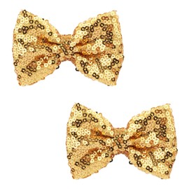 Love Fairy 3-Inch Glitter Bow Hairpin - Sparkling Sequin Bow Tie Hair Clip for Girls,Teens, and Women (Gold)