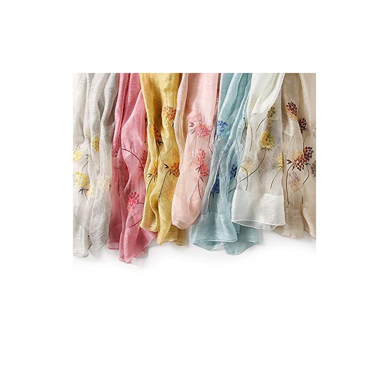 ANMIDA Women's Silk Anti-UV Scarf, Large, Embroidered, Spring and Summer,