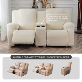 Genina Recliner Loveseat Cover Stretch Couch Covers Sofa slipcover for 2 Seat Reclining Couch Thick Jacquard Furniture Protector (Beige)