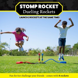 Stomp Rocket Original Dueling Rocket Launcher for Kids, 8 Rockets - Fun Backyard & Outdoor Kids Toys Gifts for Boys & Girls -Toy Foam Blaster Set Soars 200ft - Multi-Player Launcher Stand
