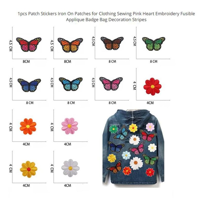 Butterfly Flower Stickers Iron On Patches for Clothing Sewing Embroidery