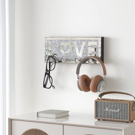 SHYFOY Home Key Holder Silver with 4 Crystal Hooks, Mirrored Key Storage, Key Hook Modern, Key Holder Wall, Wall Decoration, Hallway