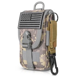 SOWHUP Tactical Molle Pouch Cell Phone Pouch Holster Small Utility EDC Pouch Gadget Organizer Bag with D-Ring Clip and U.S.A Flag Patch (ACU2)