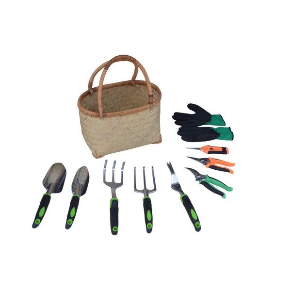 套装 (Green),Gardening Tool Set, Equipped with a Bamboo Woven Storage