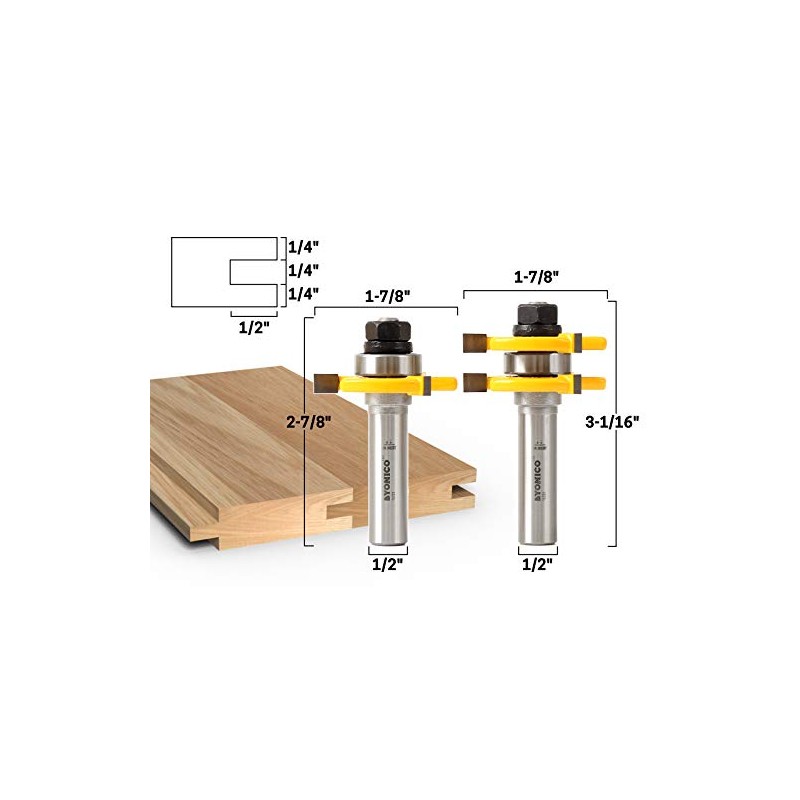 YONICO Tongue and Groove Router Bits Set 3 Bit 3/4-Inch