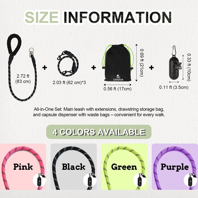 LEOSASA No-Tangle 3-Dog Leash - Main Lead Rope with Heavy-Duty