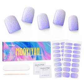 MOOYIYAN Semi Cured Gel Nail Stickers 32 PCS|Cat Eye/Frosted Gel Nail Strips|Compatible with Any UV/LED Lamps|Long-Lasting Real Nail Polish Strips for Women's Decoration (Lavenderr)