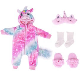 4 PCS Reborn Baby Doll Clothes Unicorn Shape for 17 - 22 Inch Baby Doll Clothes Thickened Outfits Set with Eye Mask, Socks and Slippers for Newborn Girl