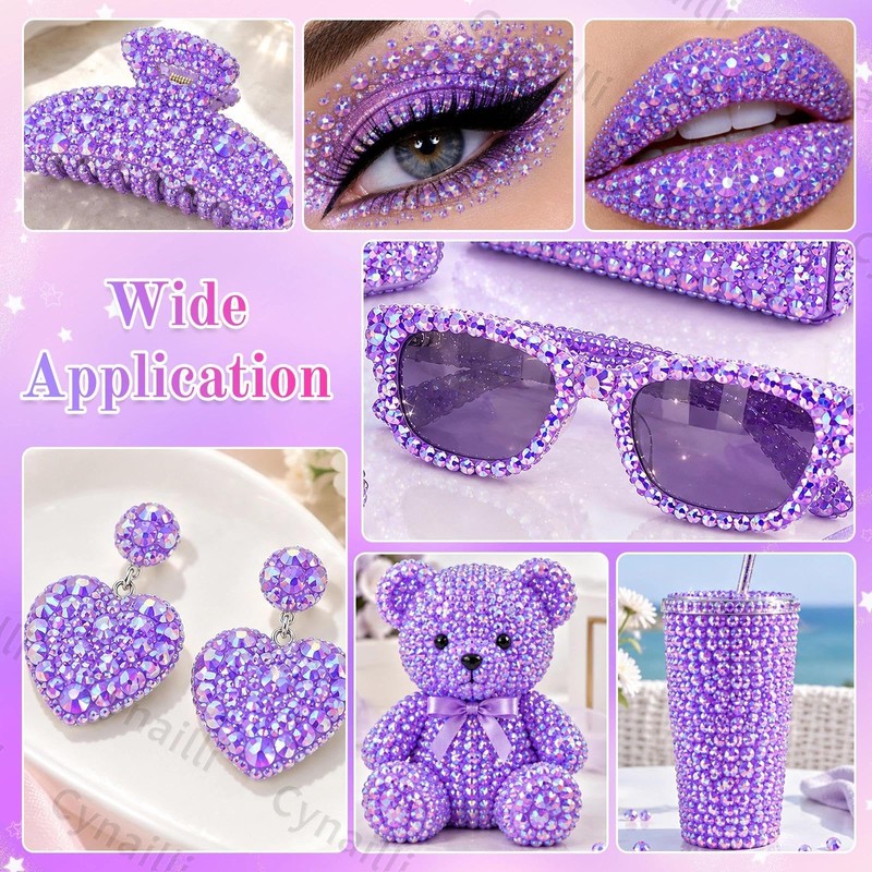 Light Purple AB Rhinestones Kit, Flatback Resin Gems for Bedazzling