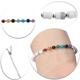 Nupuyai 7 Chakra White Howlite Turquoise Crystal Beads Bracelet for Women, Energy Healing Stone Adjustable Bracelet for Reiki Yoga Meditation