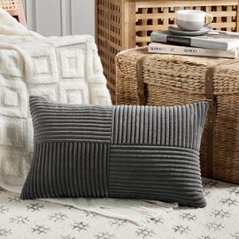 FDTERN 1 Piece Dark Grey Cushion Cover 50 x 70 cm Soft Corduroy Cushion Cover Decorative Cushion Cover Sofa Cushion Decorative Cushion Boho Decoration for Sofa Bedroom Living Room Balcony (without
