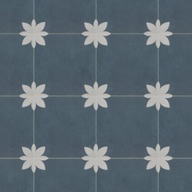 INNO STCIEKRS 16-Sheet Peel and Stick Floor and Wall Tile for Bathroom Kitchen, 9" x 9" Blue Flower SPC Self-Adhesive Vinyl Flooring Patterned Groutable Backsplash Tile, Covers 9.12 Sq Ft.