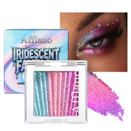 Afflano Chameleon Eyeshadow Half Magic, Multichrome Duo Chrome Eyeshadow Palette Color Shift, Holographic Sparkle Blue-Pink-Purple Rainbow Glitter Eyes Shadow Makeup, Iridescent Face Highlighter, #02