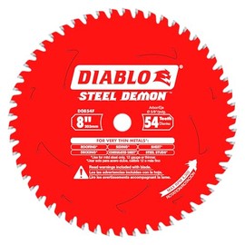 Diablo Steel Demon Saw Blade for Thin Metal - 8" Diameter, 54 TCG Teeth, 5/8" Arbor, .075" Kerf, 0° Hook Angle, .063" Plate, 4300 Max RPM - D0854F