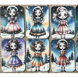 Whimsical Christmas girls card toppers set of 10 Christmas junk journal cards