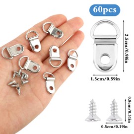 Pack of 60 Lashing Eyelets Stainless Steel Folding Eyelets Stainless Steel Hanger Eyelets Picture Frame D Ring Hook Load Securing Assembly Ring Lashing Eyelet High Performance for Backpack Belt