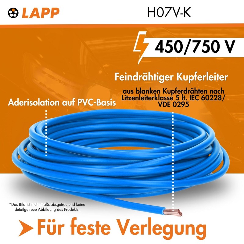 5 m Lapp 4520026 H07V-K 16.0 mm² Blue I Wiring