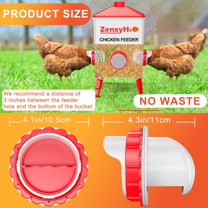 ZenxyHoC DIY Chicken Feeders No Waste, 6 Ports Poultry Feeder
