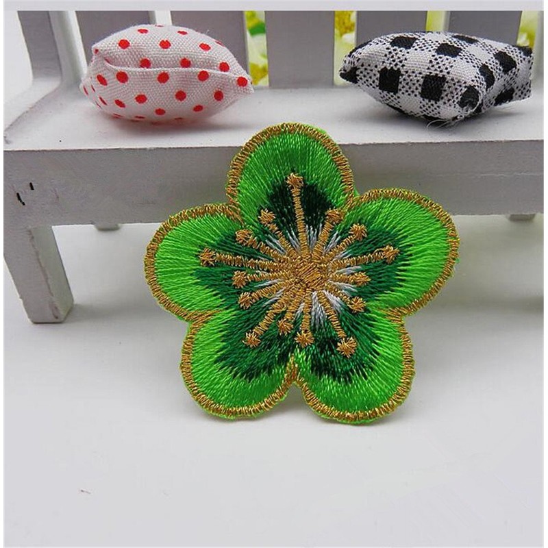 6pcs Small Plum Iron on Patches Flower with Gold Trimming