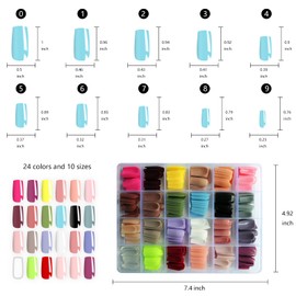 LoveOurHome 576pc Square Press on Nails Kit Colored Medium Square Fake Nails Full Cover Artificial Fingernails Acrylic Tips Manicure Design Decor 24 Colors 10 Size for Women Teens Kids (Glossy Square)