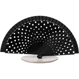 GFM® Polka Dot Gypsy Style Handheld Folding Hand Fan for Summer, Wedding, Dance, Party Favour (SPFAN-BB) (Polka-Black)(SPFAN4-Polka-KLSFD)