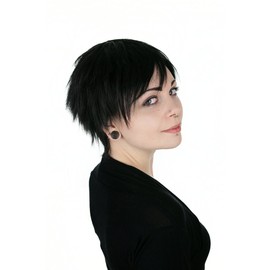 Prettyland C539 - Short Hair Wig Wild Fringed Pixie Layered Cut for Everyday Women Men - Black