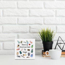 OFlich Bug Insect Decor - Easily Distracted by Bugs Wood Box Signs Desk Decor for Kids Room Classroom Garden, Cottagecore Room Decor, Entomology Gifts, Insect Gifts, Gifts for Bug Lovers,6x6 Inches