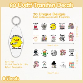 UV DTF Stickers for Motel Keychain-80 PCS Funny UV DTF Wrap Stickers, Funny Quotes Theme UV DTF Decals, Humorous Rub on Transfers, Waterproof Cold Transfer Stickers for Hotel Blank Keychains