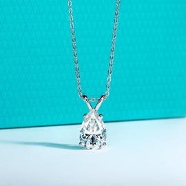 AnuClub Pear Cut Moissanite Pendant Necklace 2CT D Color VVS1 925 Sterling Silver Everyday Wear Necklace for Women Wife Her with Certificate, 40+2+3cm Adjustable Chain