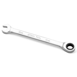 Jetech 10mm Ratcheting Combination Wrench, Industrial Grade Gear Spanner with 12-Point 72-Tooth Ratchet, Forged and Heat-Treated Cr-V Steel, Metric
