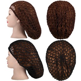 female 3 Pieces Mesh Hair Net Rayon Crochet Hair Nets Knit Snood Hat Crocheted Sleep Cap (Black, Gray, Purple)