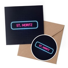 1 x Greeting Card & 10 cm Round Sticker Set - Neon Sign Design St. Moritz Town Switzerland - Birthday Thank You Friend Lover Fan Mum Dad Kids #350431